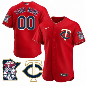Custom Minnesota Twins red baseball jersey, front and back, with YOUR NAME and number 00