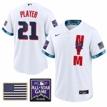 Custom New York Mets white 2021 All-Star Game jersey, front and back, player number 21