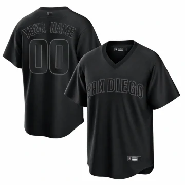 Custom San Diego Padres Pitch Black V-neck pullover jersey, tonal SAN DIEGO front and YOUR NAME 00 back.