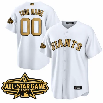 Custom Giants white and gold 2022 All-Star replica jersey, YOUR NAME 00 front and back with matching event patch.