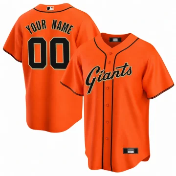 Custom San Francisco Giants orange alternate jersey, YOUR NAME 00 back and Giants script front, upright on white.