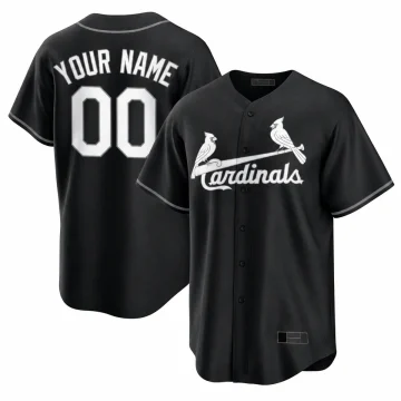 Custom black and white St Louis Cardinals YOUR NAME00 jersey, upright back and front on white.