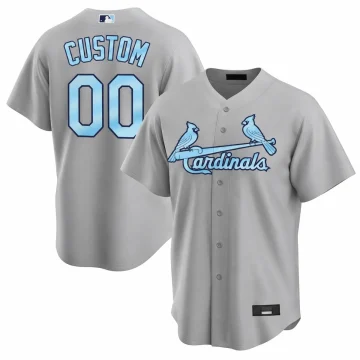 Custom St. Louis Cardinals gray and light blue jersey, front and back with CUSTOM and 00, on white.