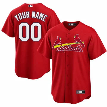 Custom red St Louis Cardinals Cool Base jersey, front and back YOUR NAME and white 00, on white.