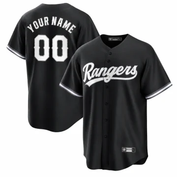 Custom Texas Rangers black white fashion jersey YOUR NAME 00, upright front and back on pure white, no extra patches