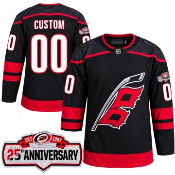 Custom Carolina Hurricanes black 25th Anniversary home jersey, front and back
