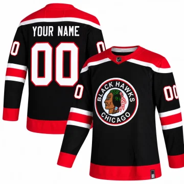 Custom Chicago Blackhawks 2020-21 Reverse Retro black jersey, front and back