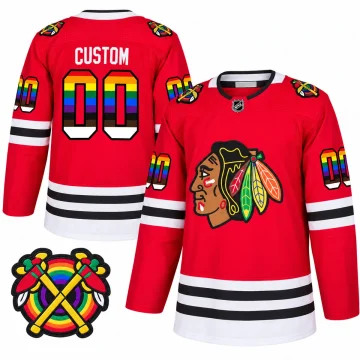 Custom Chicago Blackhawks 2021 Pride Night red jersey, front and back views
