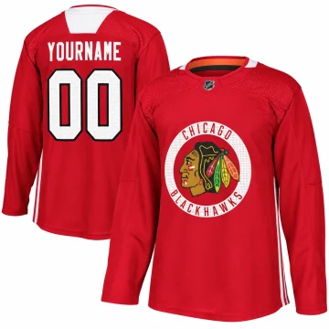 Custom Chicago Blackhawks red practice jersey, front and back views