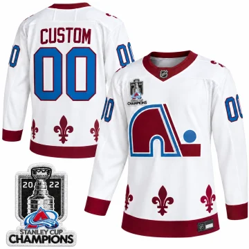 Custom Colorado Avalanche white Reverse Retro hockey jersey, front and back with 2022 Stanley Cup Champions patch