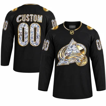 Custom Colorado Avalanche black diamond edition jersey, upright front and back views
