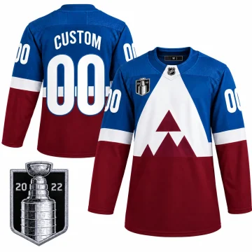Custom Colorado Avalanche blue burgundy Stadium Series jersey, upright front and back with 2022 Stanley Cup Final patch
