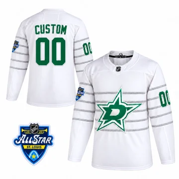 White Dallas Stars 2020 All-Star style CUSTOM 00 jersey, front and back with St. Louis All-Star sleeve patch.