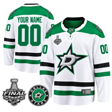 Custom Dallas Stars white away 2020 Stanley Cup Final jersey, front and back views