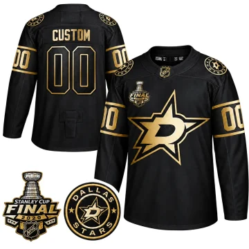 Custom Dallas Stars black and gold 2020 Stanley Cup Final jersey, front and back views