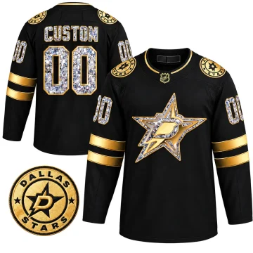 Custom Dallas Stars black and gold diamond jersey front and back
