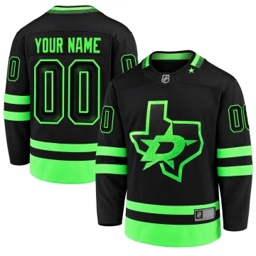 Custom Dallas Stars 2020-21 Blackout Breakaway black jersey, front and back view