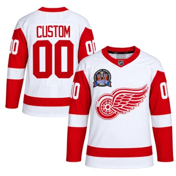 Detroit Red Wings white and red CUSTOM 00 anniversary-style jersey, upright front and back with verified 1997 Stanley Cup Final patch retained on right chest.