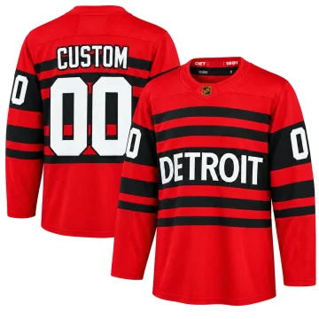 Detroit Red Wings red and black Reverse Retro 2.0 CUSTOM 00 jersey, upright front and back on pure white background.