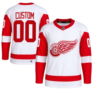 Detroit Red Wings white and red CUSTOM 00 Primegreen away custom jersey, upright front and back on pure white background.