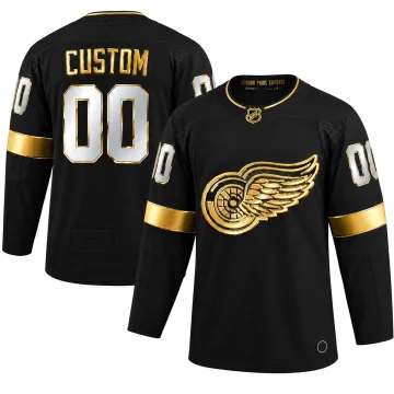 Detroit Red Wings custom black and gold CUSTOM 00 jersey, upright front and back, pure white background.