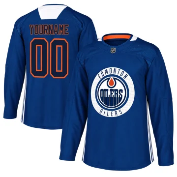 Custom Edmonton Oilers royal practice jersey, front and back, with YOURNAME and number 00