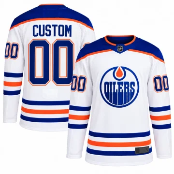 Custom Edmonton Oilers 2022-23 white away hockey jersey, front and back