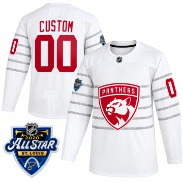 Custom Florida Panthers 2020 NHL All-Star white jersey, front and back, with St. Louis All-Star patch