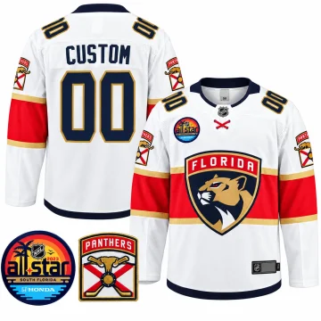 Florida Panthers 2023 All-Star away white custom hockey jersey front and back with verified event and shoulder patches