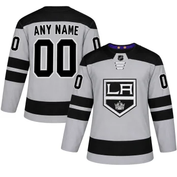 Los Angeles Kings 2019 silver gray alternate custom jersey, front and back on white background