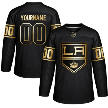 Los Angeles Kings 2019 Golden Edition black custom jersey, front and back on white background