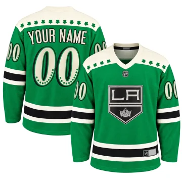 Los Angeles Kings 2021 St. Patrick's Day green custom jersey, front and back on white background