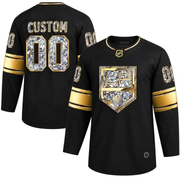 Custom Los Angeles Kings black and gold diamond-style jersey, front and back
