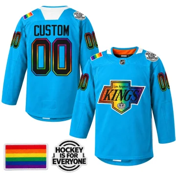 Custom Los Angeles Kings Pride Night blue warm-up 2022 jersey, front and back with verified Pride shoulder patches