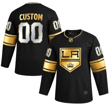 Custom Los Angeles Kings black and gold hockey jersey, front and back