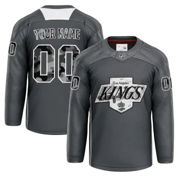 LA Kings Undefeated 2021 gray warm-up custom hockey jersey, front and back
