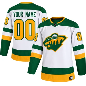 Minnesota Wild 2020-21 Reverse Retro white custom hockey jersey, front and back view