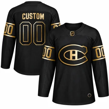 Montreal Canadiens custom 2019 Golden Edition black and gold CUSTOM 00 jersey, front and back