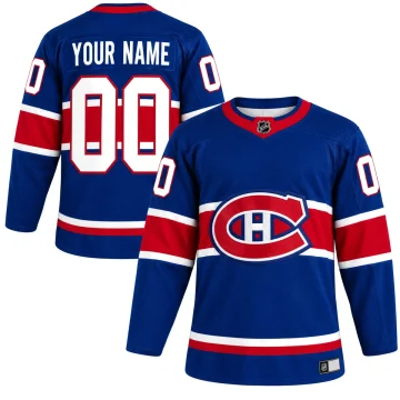 Montreal Canadiens 2020-21 Reverse Retro blue YOUR NAME 00 jersey, front and back