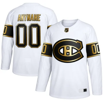 Custom Montreal Canadiens Golden Edition white jersey in black and gold, front and back