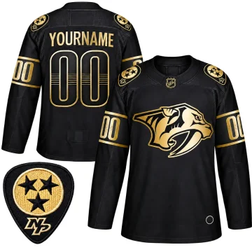 Custom Nashville Predators 2019 Golden Edition black jersey, front and back with verified Star Pick patch