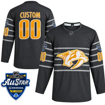 Custom Nashville Predators 2020 All-Star Game gray jersey, front and back with verified St. Louis patch