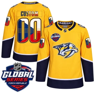 Custom Nashville Predators 2022 Global Series Czech Republic gold jersey, front and back