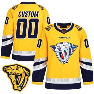 Custom Nashville Predators 2022 Reverse Retro 2.0 gold jersey, front and back views