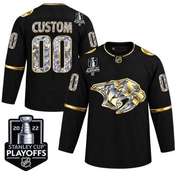 Custom Nashville Predators 2022 Stanley Cup Playoffs Black Diamond jersey, front and back views