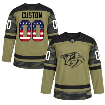 Custom Nashville Predators Military Appreciation camo practice jersey, front and back views