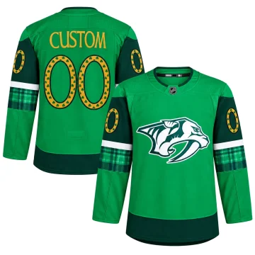 Áo Nashville Predators St. Patrick’s Day 2022 màu xanh, mặt trước và sau
