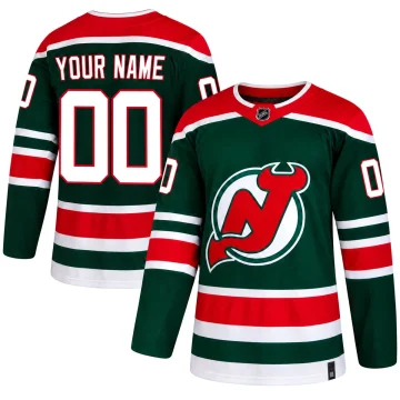 Custom New Jersey Devils 2020-21 Reverse Retro green jersey, front and back