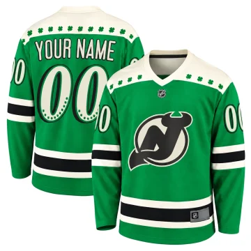 Custom New Jersey Devils 2021 St. Patrick's Day green jersey, front and back
