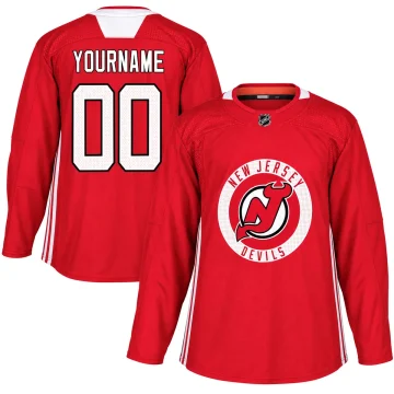 Custom New Jersey Devils red practice jersey, front and back on white background